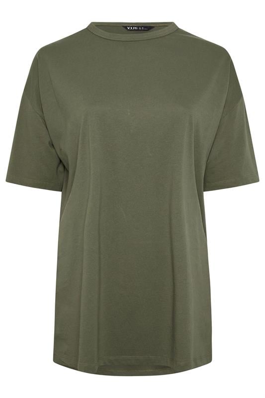 YOURS Plus Size Khaki Green Side Split Longline T-Shirt | Yours Clothing 6