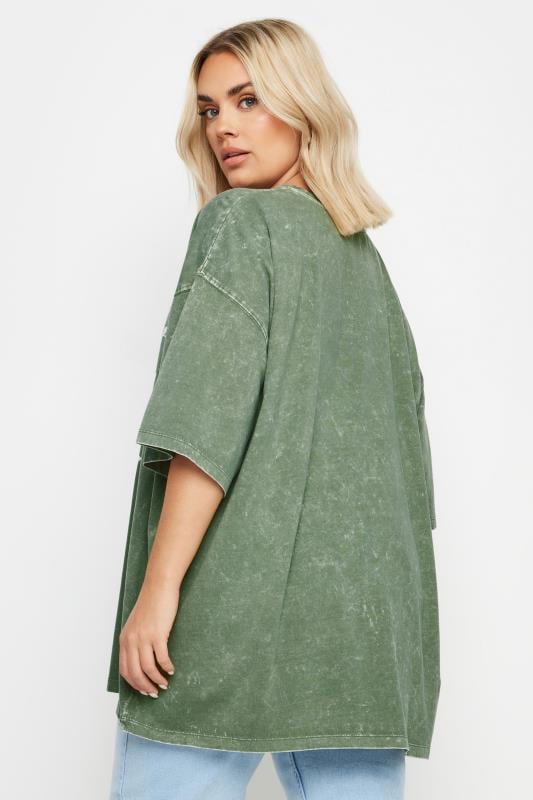 YOURS Plus Size Green 'Good Energy' Slogan Oversized T-Shirt | Yours Clothing  3