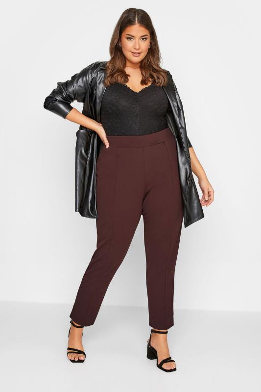 Plus Size Chocolate Brown Stretch Tapered Trousers - Petite | Yours Clothing 2
