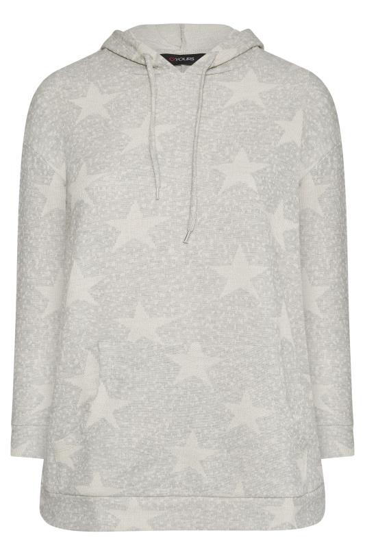 Plus Size Grey Star Print Knitted Hoodie | Yours Clothing  2