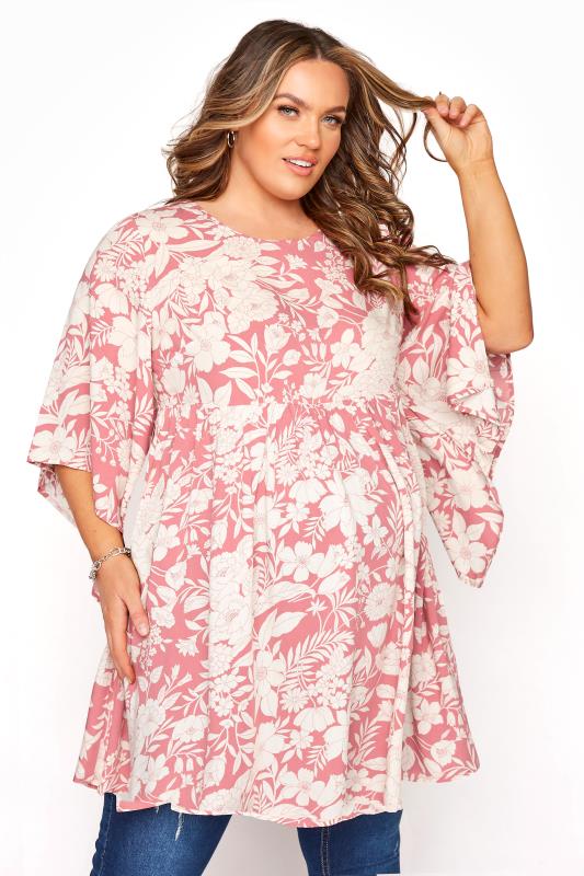 Plus Size  BUMP IT UP MATERNITY Pink Floral Smock Tunic