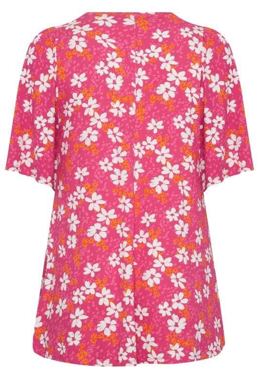 YOURS Curve Plus Size Pink Floral Ditsy Top | Yours Clothing  7