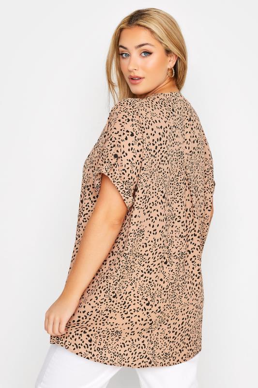 Curve Beige Brown Leopard Print Grown On Sleeve Shirt 3
