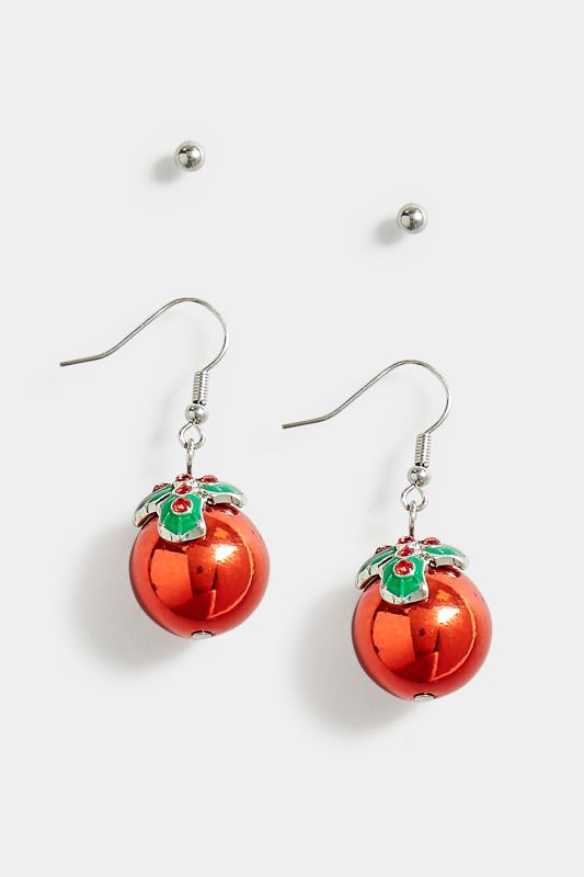 2 PACK Silver Christmas Pudding Earrings | Yours Clothing 2