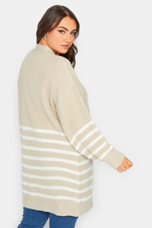 YOURS Curve Plus Size Beige Brown Stripe Balloon Sleeve Knitted Cardigan | Yours Clothing 4