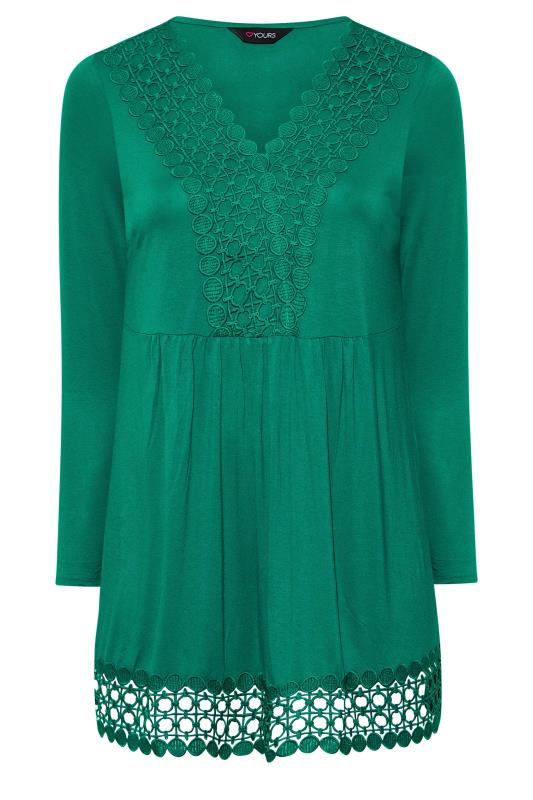 Plus Size Green Crochet Trim Long Sleeve Tunic Top | Yours Clothing 6