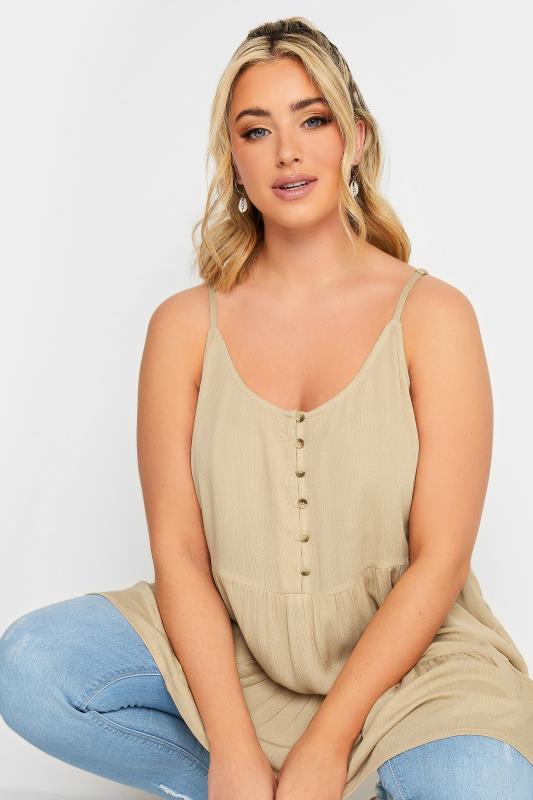 LIMITED COLLECTION Plus Size Beige Brown Crinkle Tiered Swing Vest Top | Yours Clothing 4