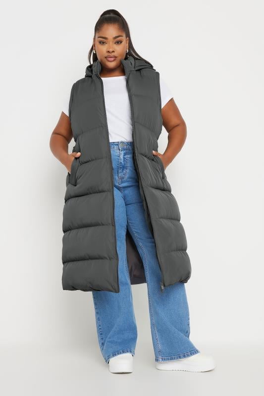 YOURS Plus Size Grey 2 In 1 Padded Longline Puffer Coat Yours Clothing