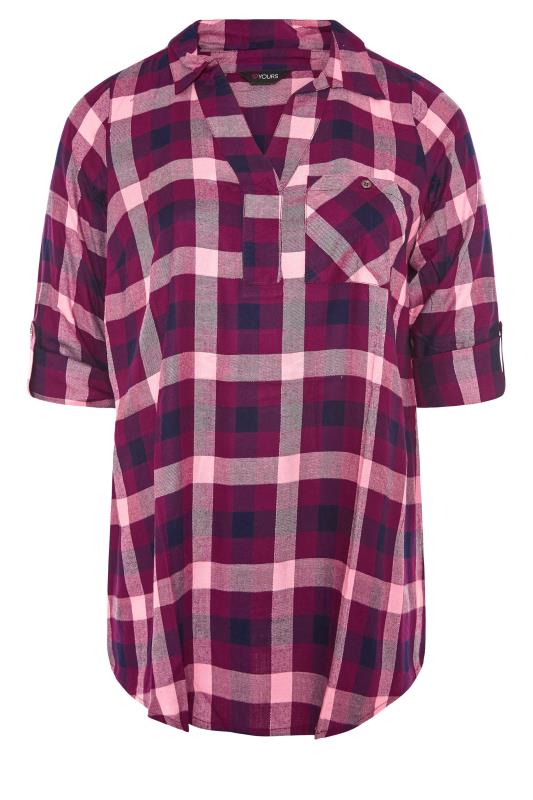 Plus Size Berry & Pink Metallic Overhead Check Shirt | Yours Clothing 6