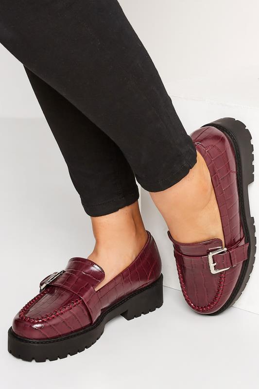 Unthinkable satisfaction count up Red Croc Buckle Chunky Loafers In Extra Wide EEE Fit | Yours Clothing