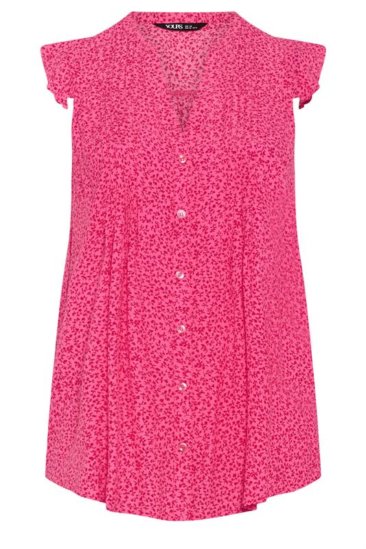 YOURS Plus Size Pink Leaf Pintuck Blouse | Yours Clothing 5