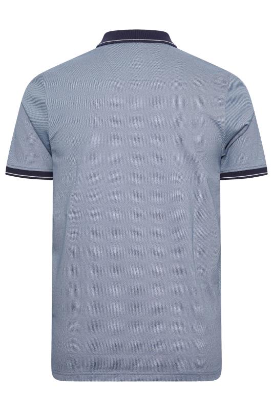BadRhino Big & Tall Blue Textured Zip Neck Polo Shirt | BadRhino 3