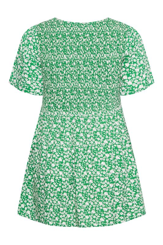 Plus Size Green Floral Print Shirred Top | Yours Clothing 7