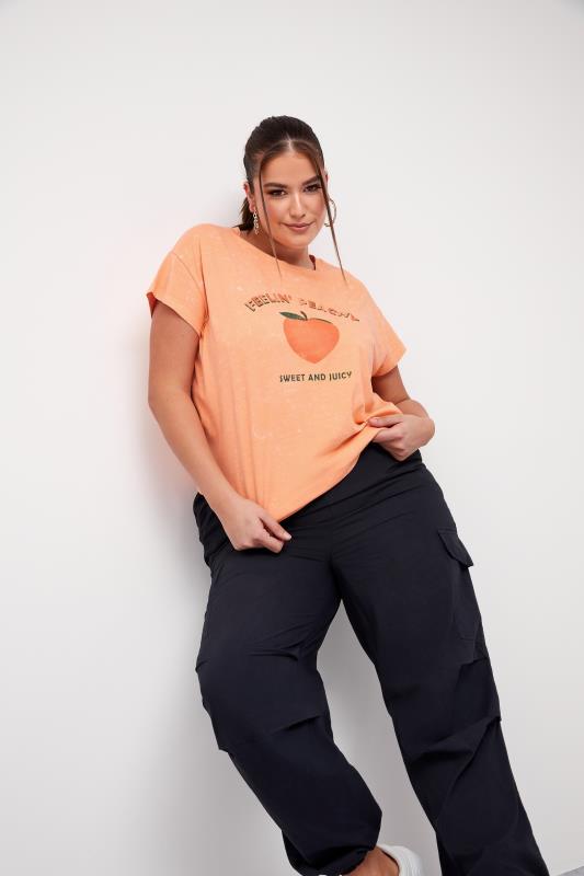 LIMITED COLLECTION Plus Size Orange 'Feelin' Peachy'' Acid Wash T-Shirt | Yours Clothing 6