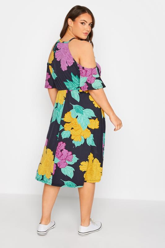 Plus Size Black Floral Cold Shoulder Dress | Yours Clothing 3