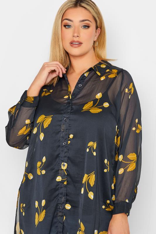Plus Size Black Floral Print Button Through Shirt | Yours Clothing 4