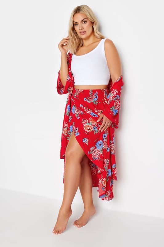 YOURS Plus Size Red Floral Print Tulip Skirt | Yours Clothing 2