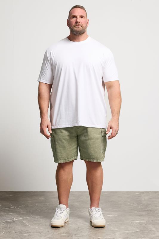 BadRhino Big & Tall Khaki Green Washed Cotton Slub Cargo Shorts | BadRhino  2