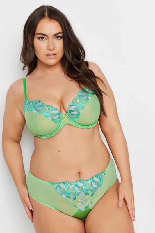 YOURS Plus Size Green Floral High Waisted Brazilian Briefs | Yours Clothing 2
