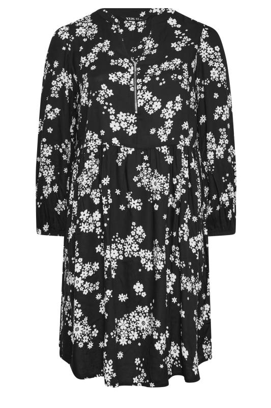 YOURS Plus Size Black Floral Print Zip Detail Smock Dress | Yours Clothing 7