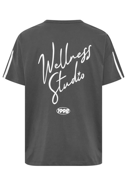 YOURS ACTIVE Plus Size Charcoal Grey 'Wellness Studio' T-Shirt | Yours Clothing 2