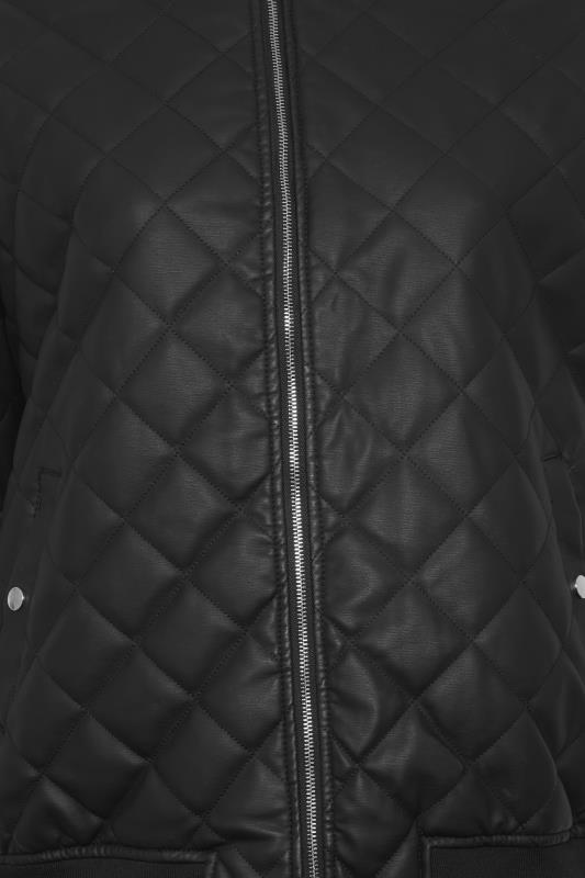 YOURS Plus Size Curve Black Quilted Faux Leather Bomber Jacket | Yours Clothing  7