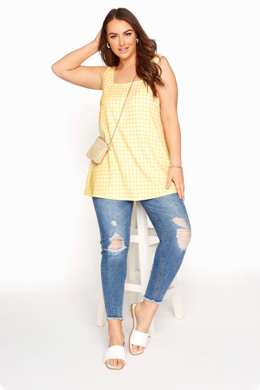 Curve Yellow Gingham Square Neck Vest Top 2