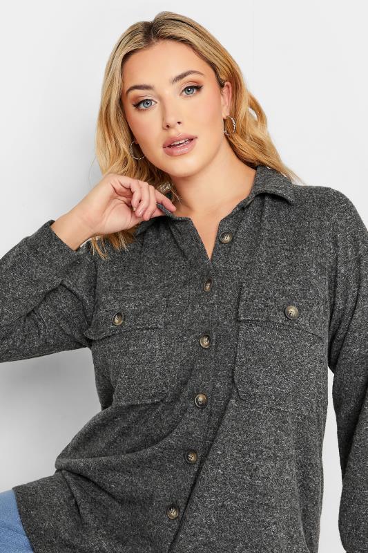 Plus Size Grey Marl Button Through Shirt | Yours Clothing 4