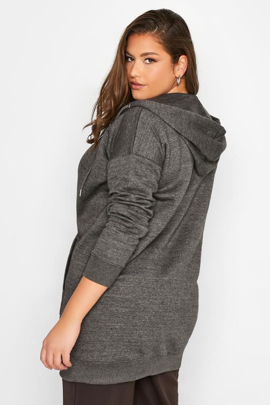 Plus Size Charcoal Grey Marl Longline Zip Through Hoodie | Yours Clothing 3