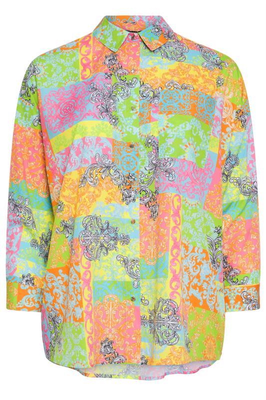 LIMITED COLLECTION Plus Size Green & Orange Scarf Print Boyfriend Shirt | Yours Clothing 6