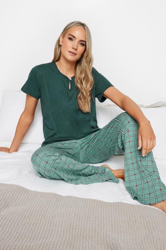LTS Tall Green Check Print Pyjama Set | Long Tall Sally  1