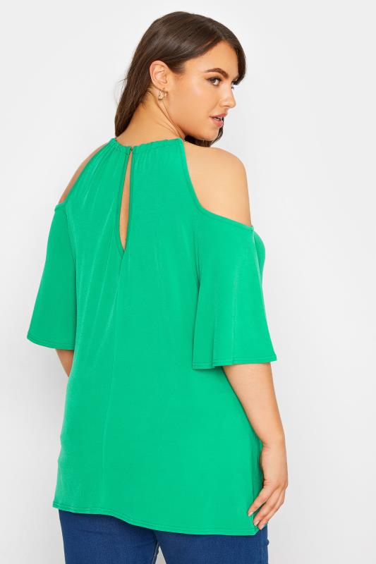 YOURS LONDON Curve Bright Green Chain Neckline Cold Shoulder Top 3
