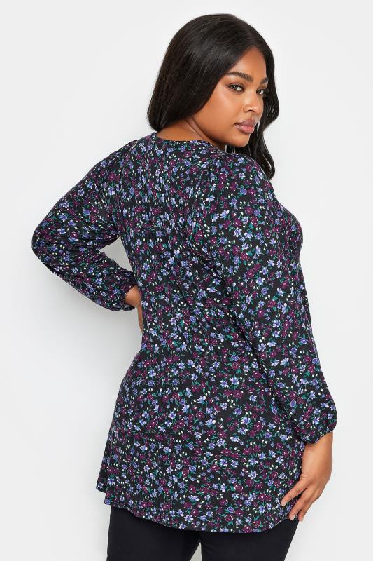 YOURS Plus Size Purple Floral Print Long Sleeve Swing Top | Yours Clothing 4