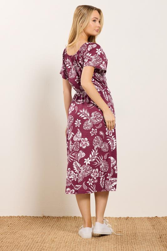 M&Co Berry Red Floral Tie Neck Cotton Midi Dress | M&Co 2