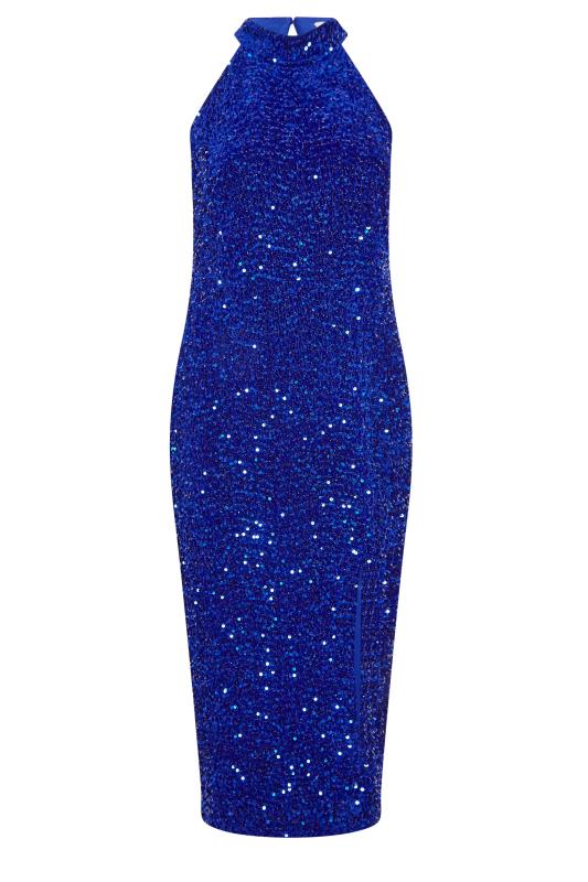 YOURS LONDON Plus Size Cobalt Blue Sequin Embellished Side Split Maxi Dress | Yours Clothing 6