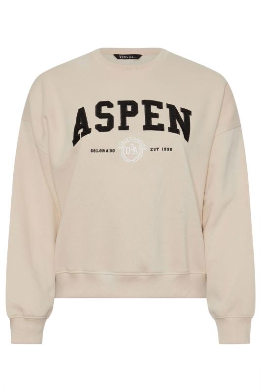 YOURS Plus Size Stone Brown 'Aspen' Slogan Sweatshirt | Yours Clothing  6