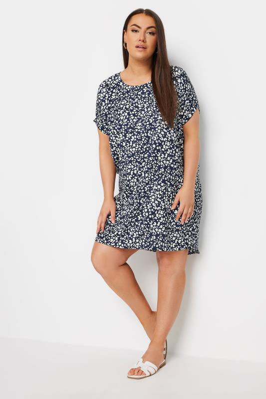 YOURS Plus Size Navy Blue Leopard Print Shift Dress | Yours Clothing 2