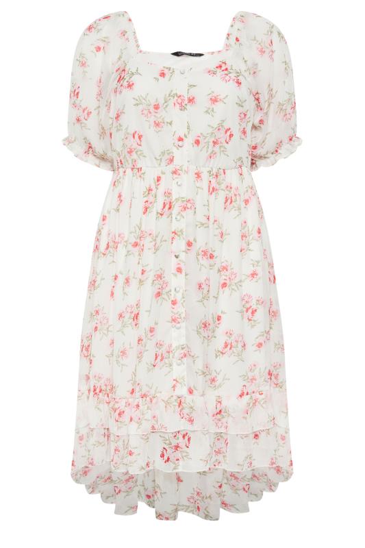 LIMITED COLLECTION Plus Size White Floral Print Dipped Hem Midi Dress | Yours Clothing 10