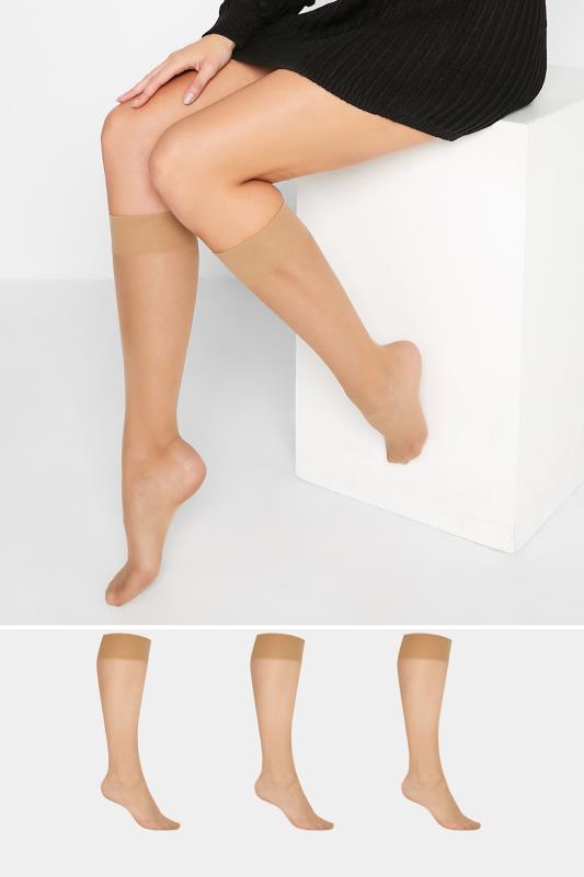 Tall Women's Nude 3 PACK Knee High 15 Denier Tights | Long Tall Sally  1