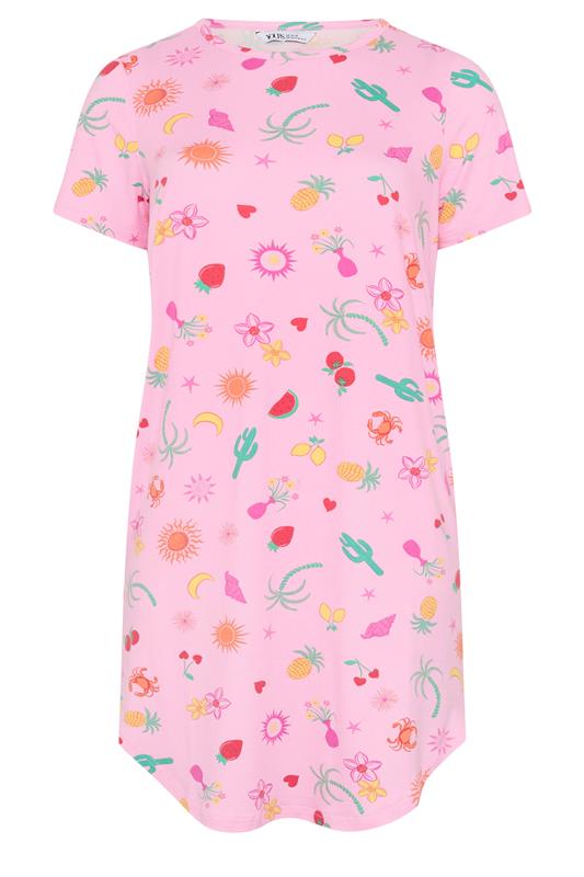 YOURS Plus Size Pink Summer Print Soft Touch Nightdress | Yours Clothing 5