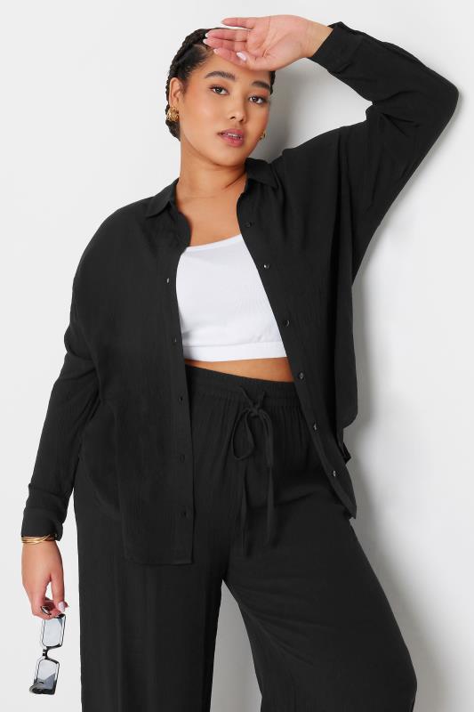 YOURS Plus Size Black Crinkle Beach Shirt | Yours Clothing 1