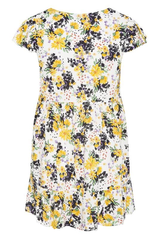 Curve Yellow Floral Print Frill Wrap Tunic Top 7