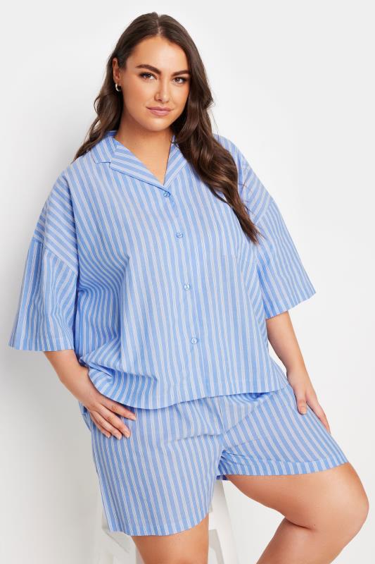 YOURS Plus Size Blue Stripe Pyjama Shorts | Yours Clothing 3