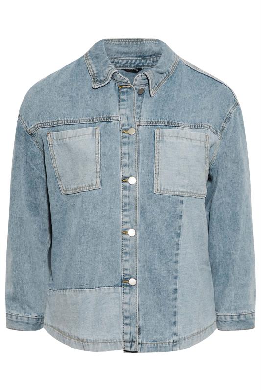 Plus Size Blue Patchwork Denim Jacket | Yours Clothing 6