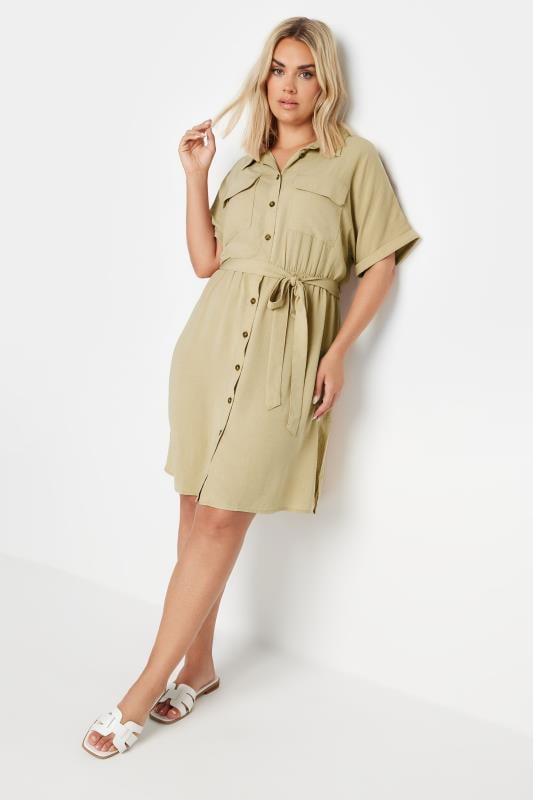 Plus Size  YOURS Curve Stone Brown Utility Dress
