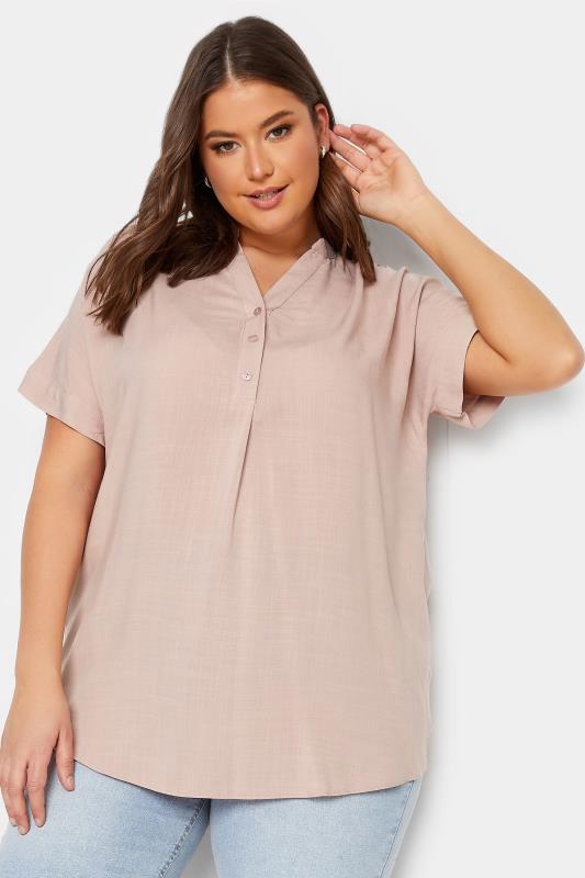 YOURS Plus Size Pink Half Placket Blouse | Yours Clothing 1