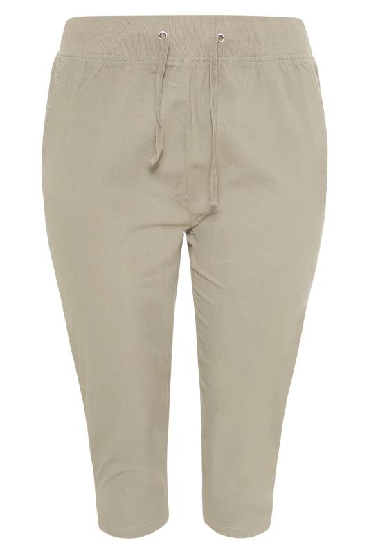 Curve Khaki Green Cool Cotton Cropped Trousers 4
