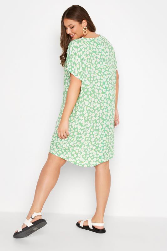 Curve Green Floral Print Dipped Hem Shift Tunic Dress Size 16-32 3