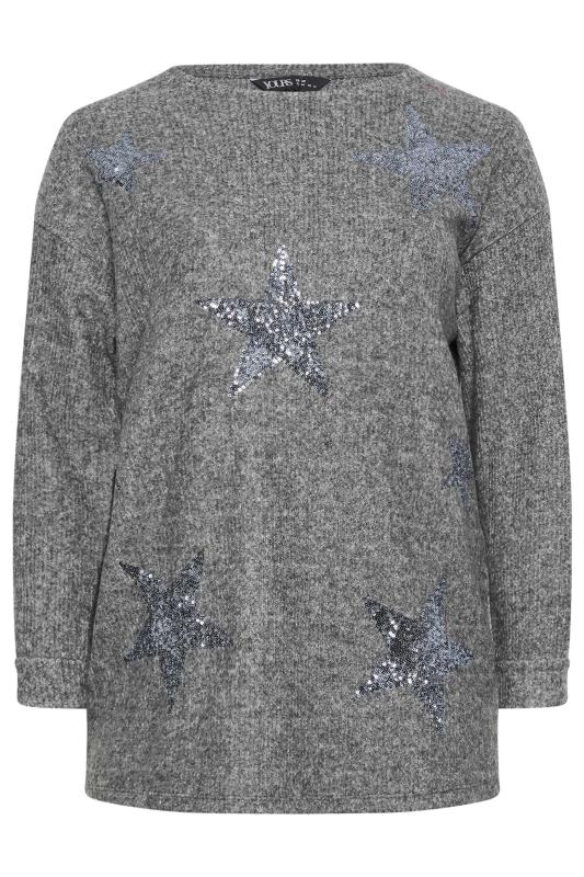 YOURS Plus Size Grey Sequin Star Soft Touch Top | Yours Clothing 5