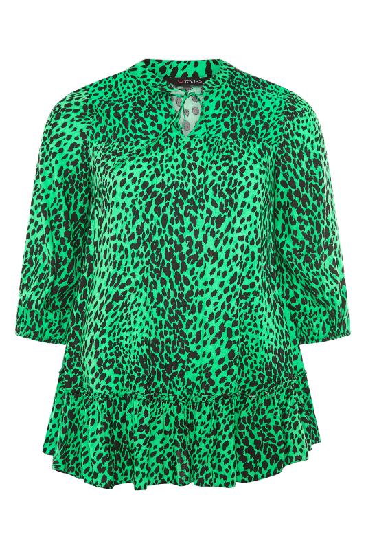 Green Leopard Print Tie Neck Peplum Blouse_F.jpg
